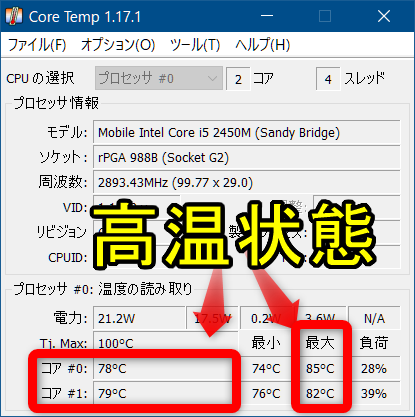 フリーソフトコアテンプのCPU温度