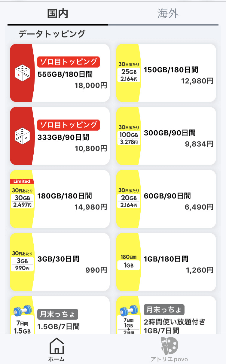 povo2.0データトッピング
