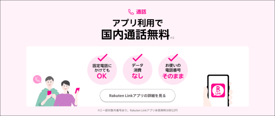 Rakuten linkアプリ利用で通話無料画像