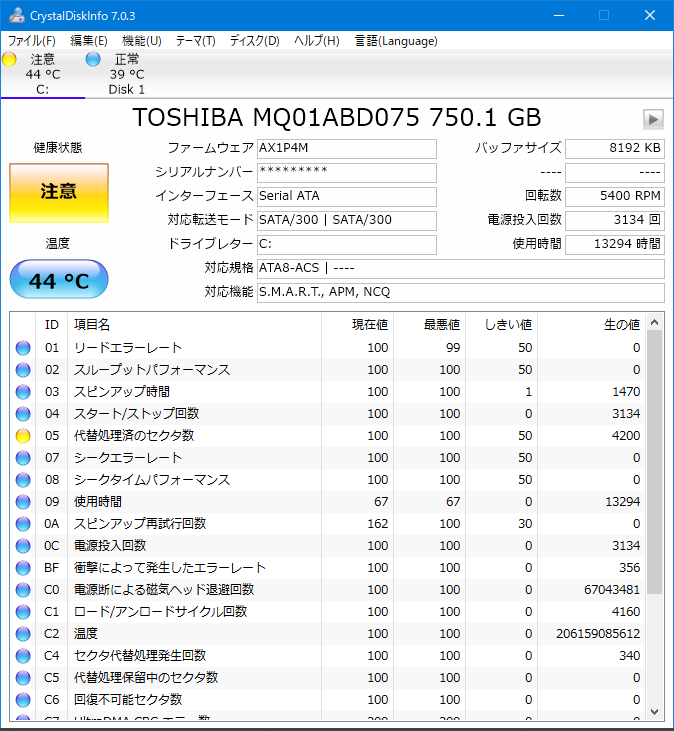 クリスタルディスクインフォの注意画像