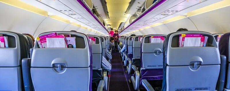 飛行機機内で入国カードを記載するイメージ