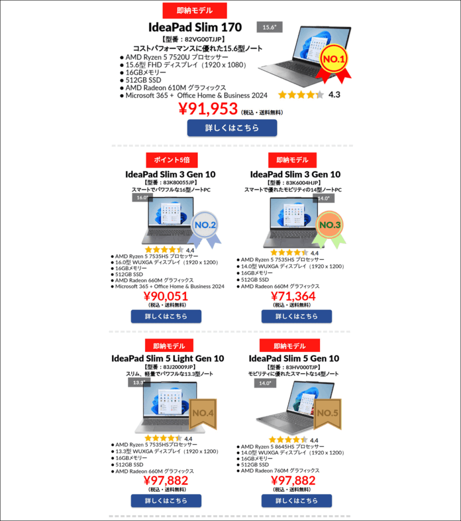 2025年9月IdeaPadのTOP5画像