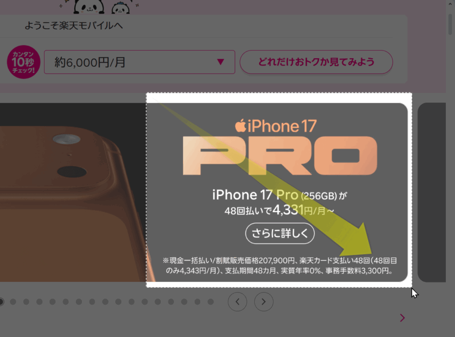 スニッピングツールで文字を読み取りたい範囲を指定する