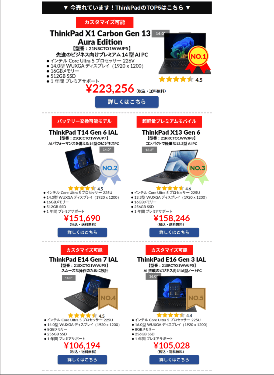 2025年11月20日メールのThinkPad TOP5