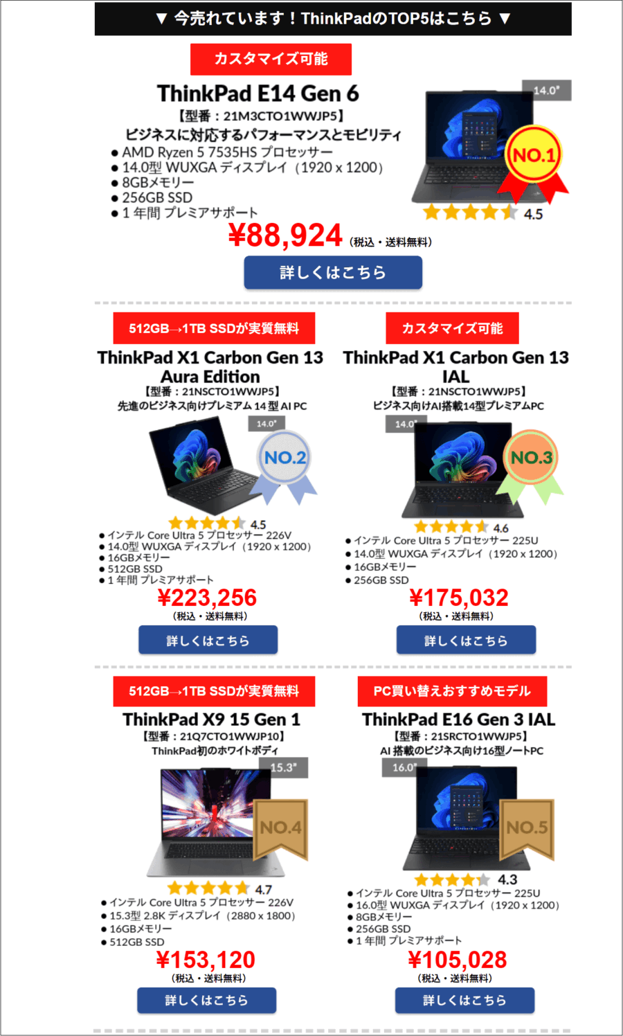 2025年11月ThinkPad TOP5 一覧画像