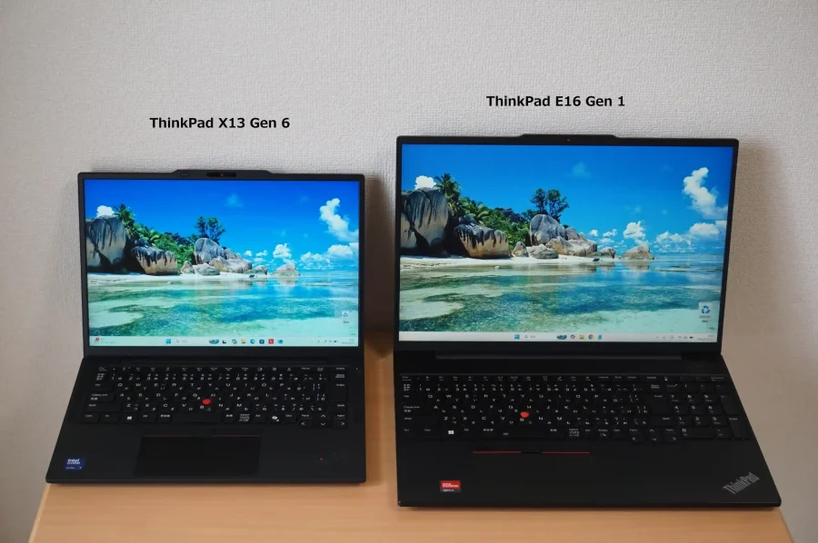 ThinkPad X13 Gen 6 とThinkPad E16 Gen 1との画面比較